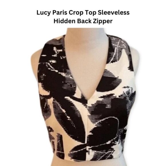 Lucy Paris Tops - Lucy Paris Crop Top Black White Floral V Neck EU 38